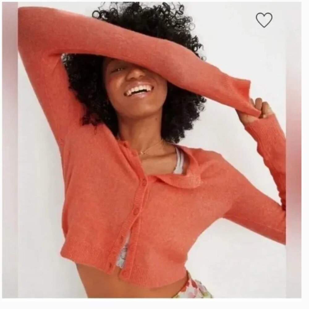 Aerie Campus Cool Plush Cardigan Button Front Size Medium Peach Coral